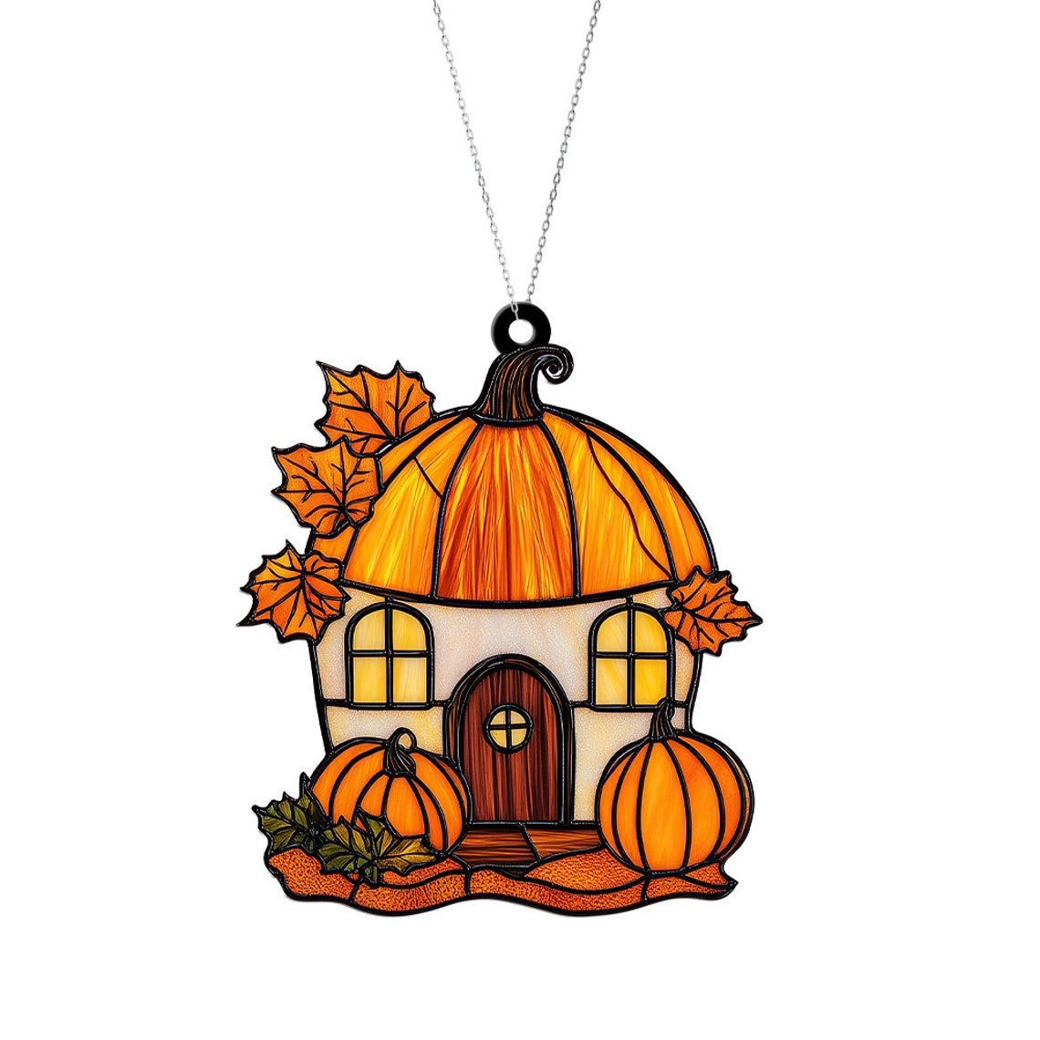 Cute House Pumpkin Autumn Suncatcher, Autumn Thanksgiving Suncatcher