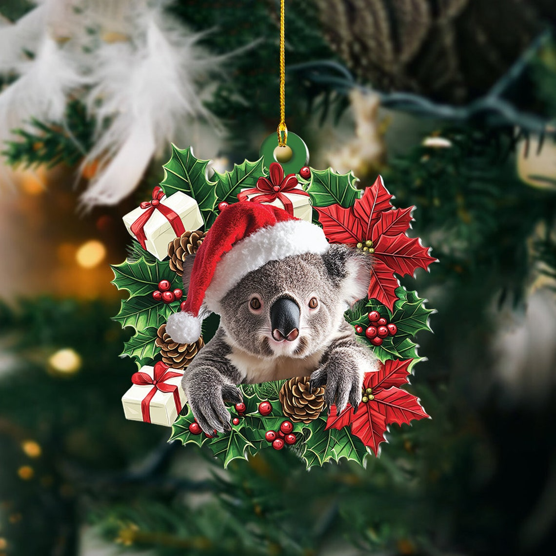 Koala Hanging Christmas Wreath Ornament, Christmas Ornament Koala Car Decor Holiday Gift