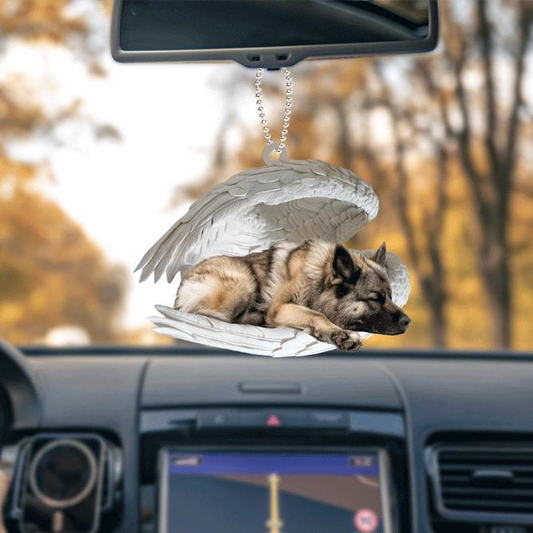 Norwegian Elkhound Dog Angel Wings Car Christmas Ornament Decor, Cute Dog Sleeping Christmas Ornament Gift