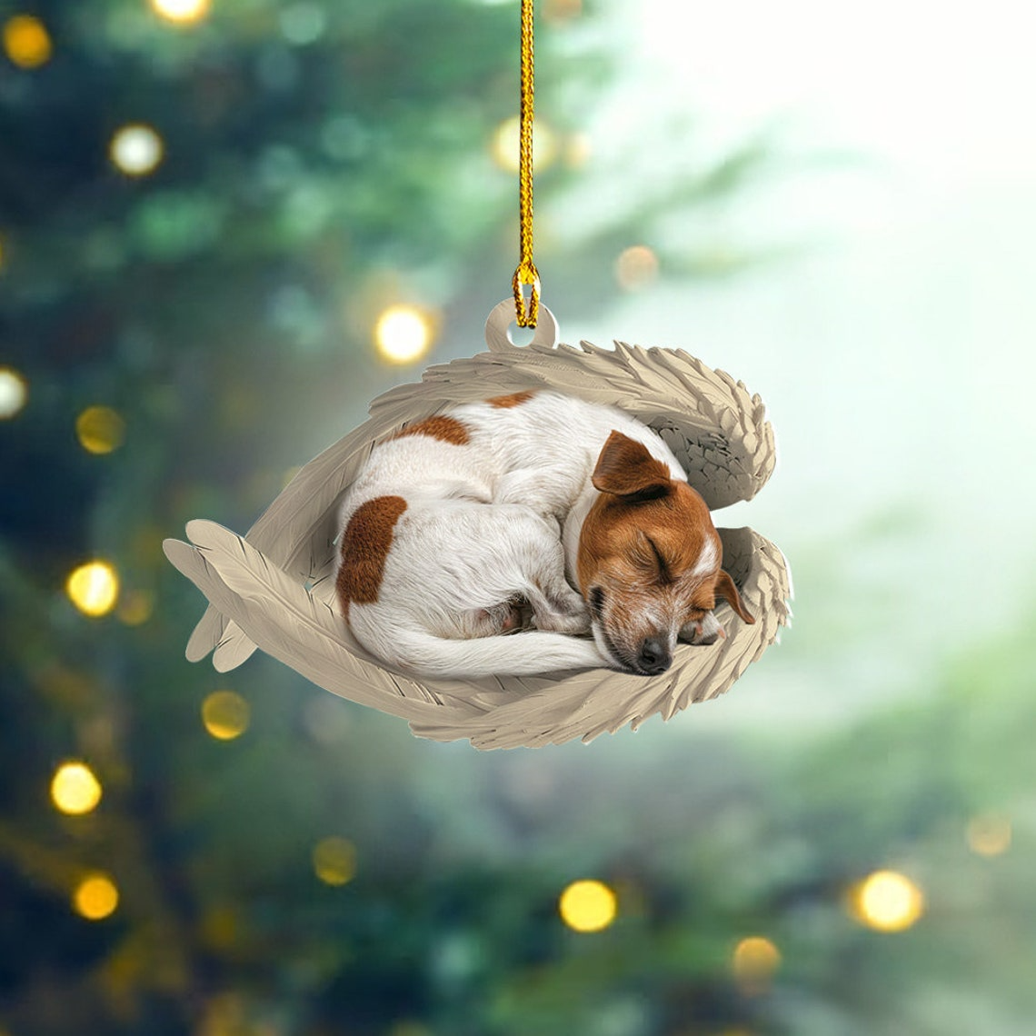 Parson Russell Dog Angel Wings Ornament Gift, Parson Russell Dog Sleeping Christmas Ornament