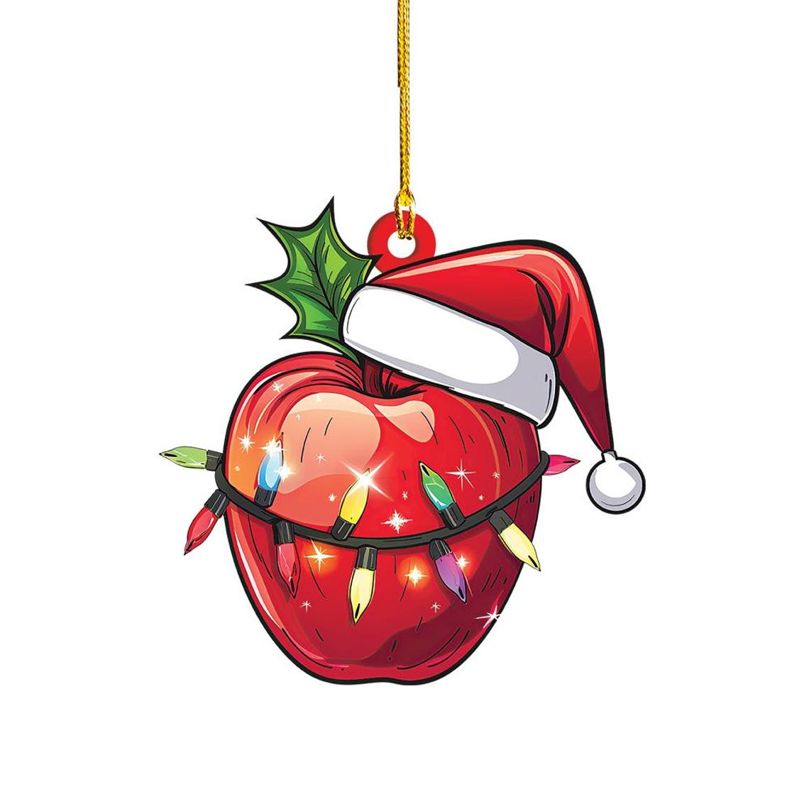 Red Apple Christmas Lights Ornament, Red Apple Flat Hanging Ornament Lovers Gift