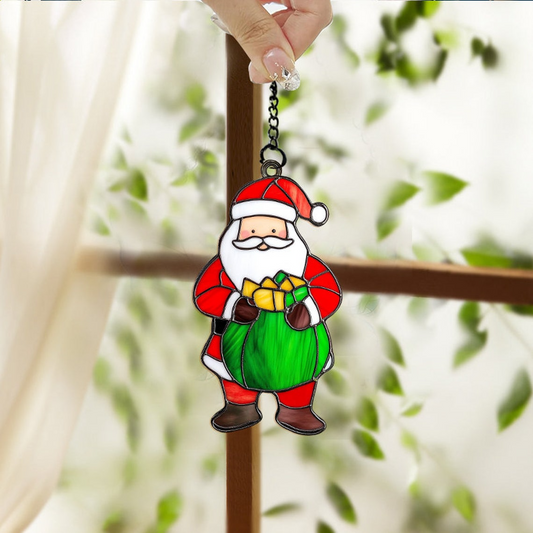 Christmas Santa Claus with Gift Bag Suncatcher, Santa Claus Suncatcher Ornament