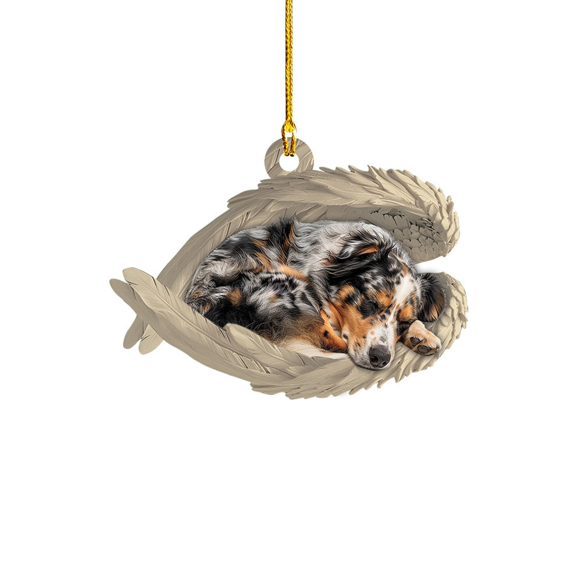 Australian Shepherd Dog Sleeping Angel Wings Ornament, Christmas Shepherd Dog Car Ornament