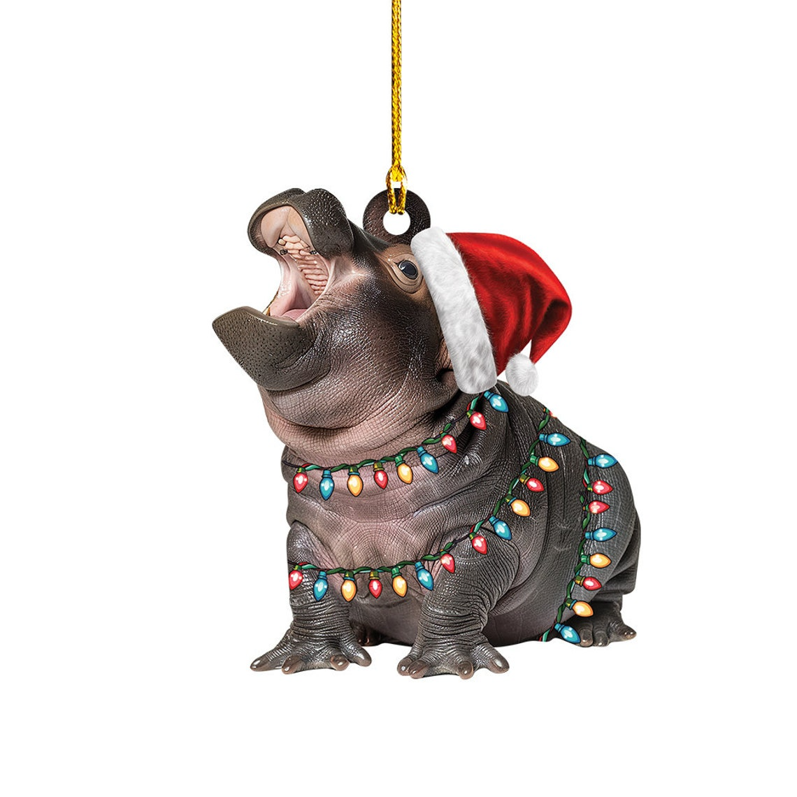 Cute Baby Hippo Moo Deng Flat Ornament, Christmas Moo Deng Hanging Ornament Decor Gift (Copy)