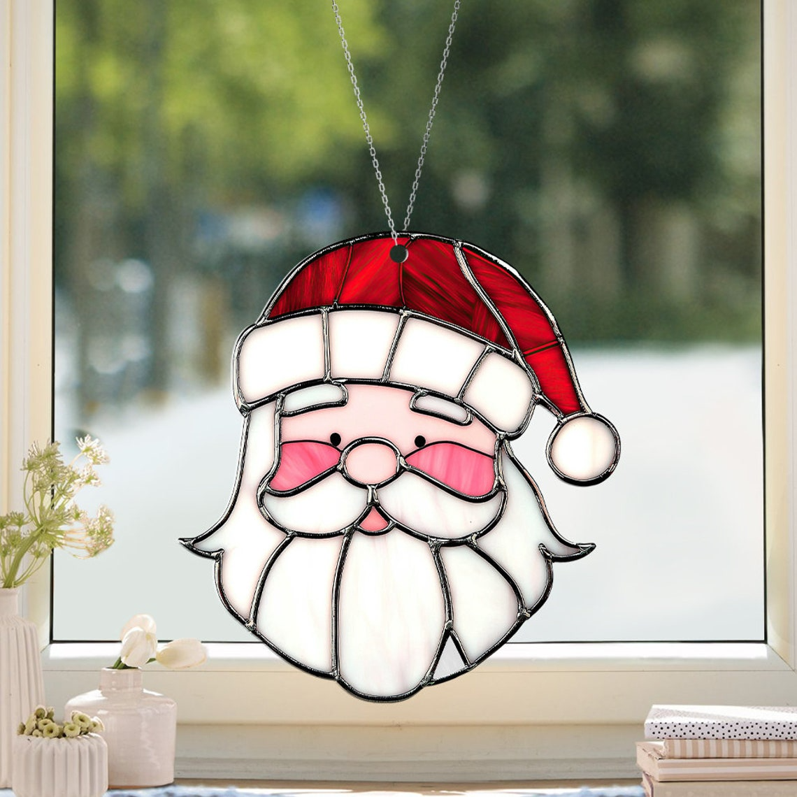 Santa Face Suncatcher Ornament, Santa Christmas Ornament Decor