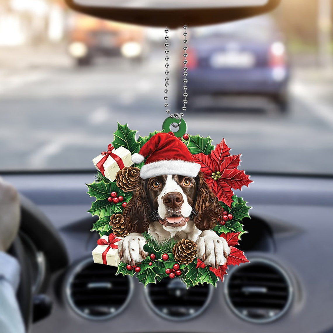 English Springer Spaniel Dog Christmas Wreath Ornament, Springers Dog Christmas Ornament Gift