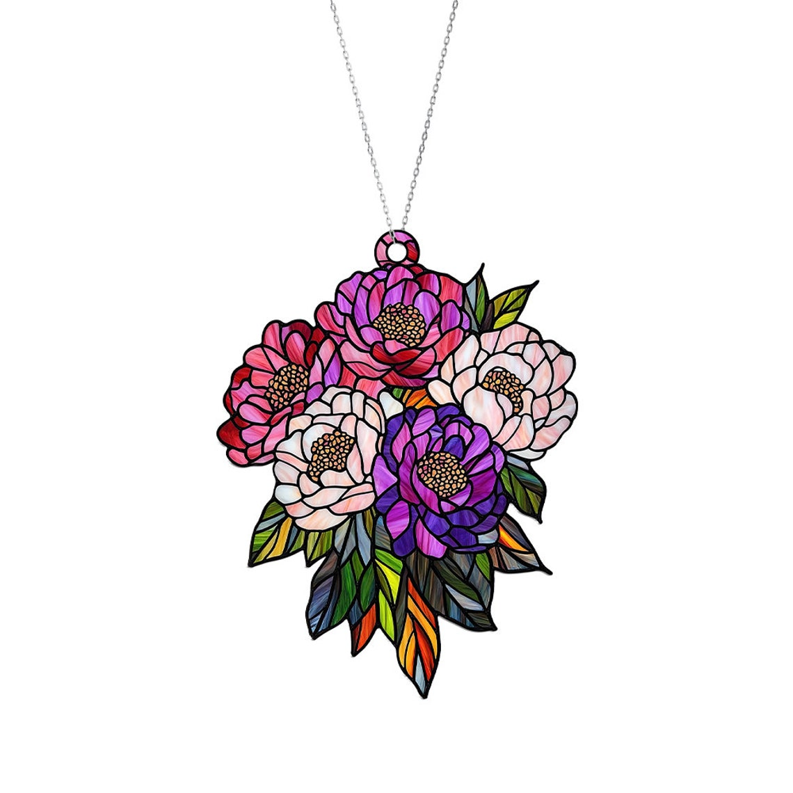 Peonies Flowers Hanging Suncatcher, Peonies Sun Light Catcher Ornament