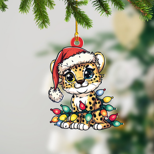 Cute Cheetah Christmas Lights Ornament Decor, Cheetah Hanging Christmas Tree Ornament Gift