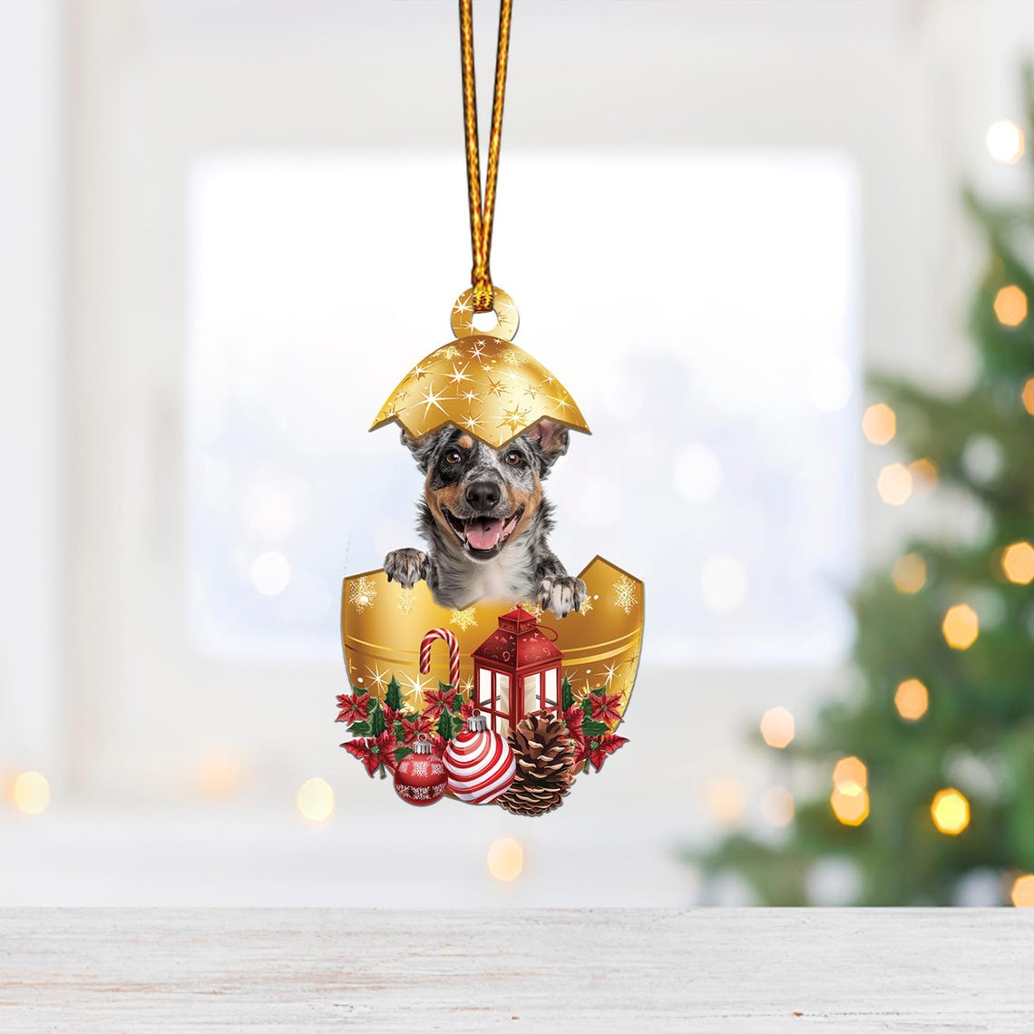 Heeler In in Golden Egg Christmas Ornament, Cute Dog Hanging Christmas Ornament Decro Gift