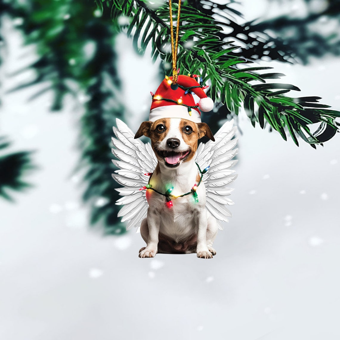 Russell Terrier Dog Angel Wings Hanging Ornament, Russell Terrier Dog Christmas Ornament Gift