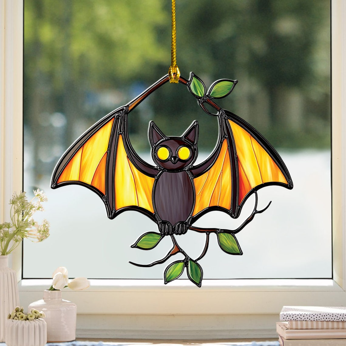 Bat Halloween Window Hanging Suncatcher, Halloween Classic Bat Ornament Decor