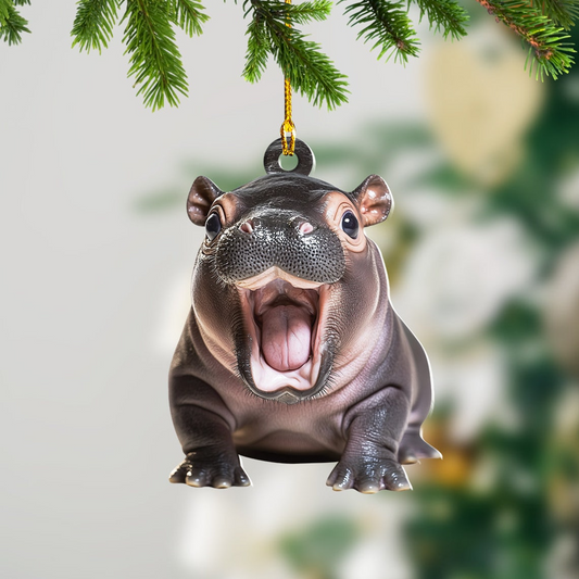 Christmas Baby Hippo Hanging Ornament Gift, Pygmy Hippo Funny Christmas Ornament Decor