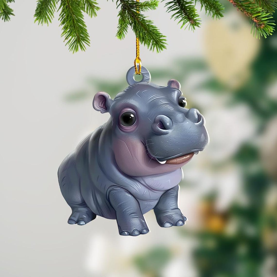 Cute Baby Hippo Moo Deng Christmas Ornament, Hippo Hanging Christmas Ornament Decor Gift