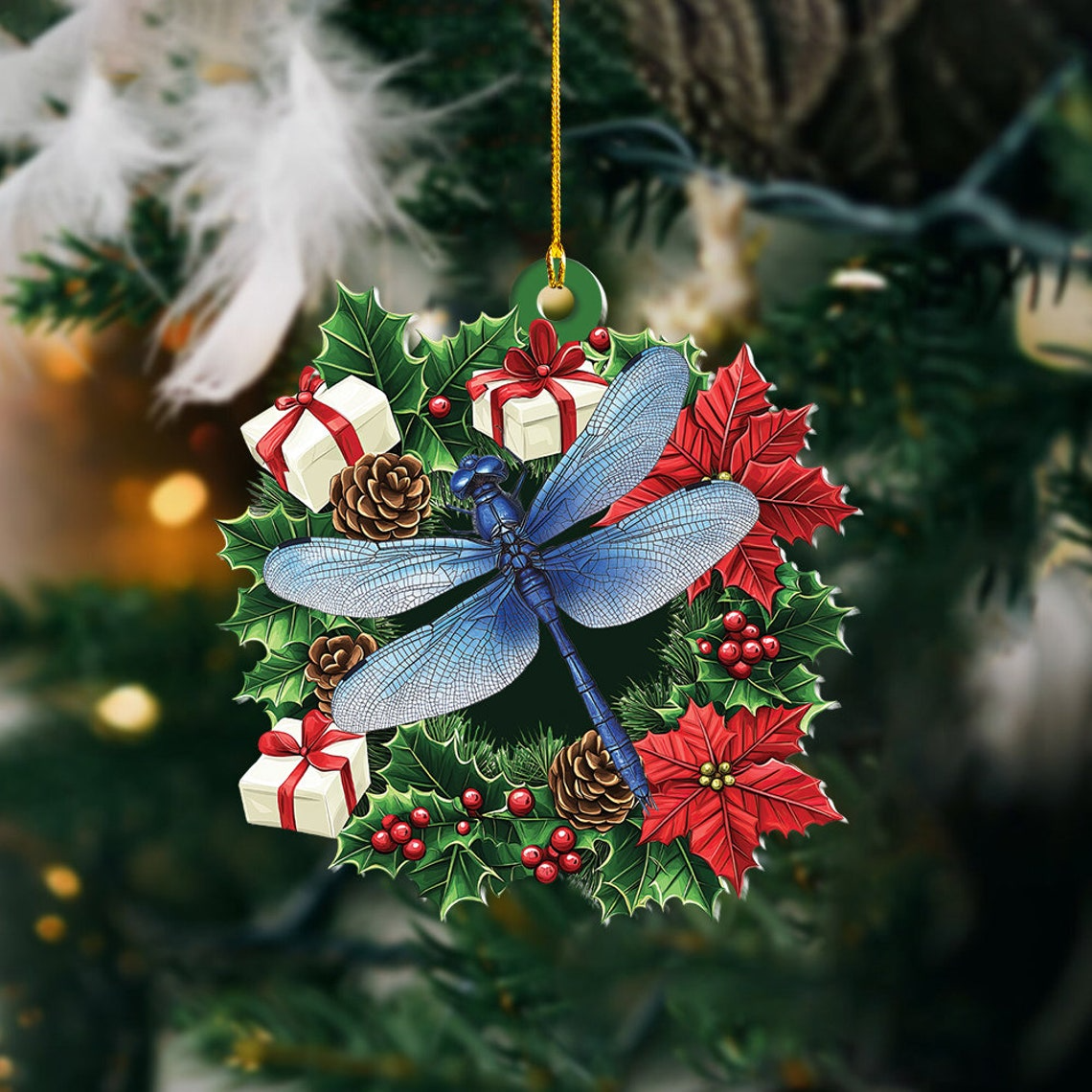 Lovely Dragonfly Christmas Wreath Ornament, Dragonfly Christmas Tree Ornament Decor