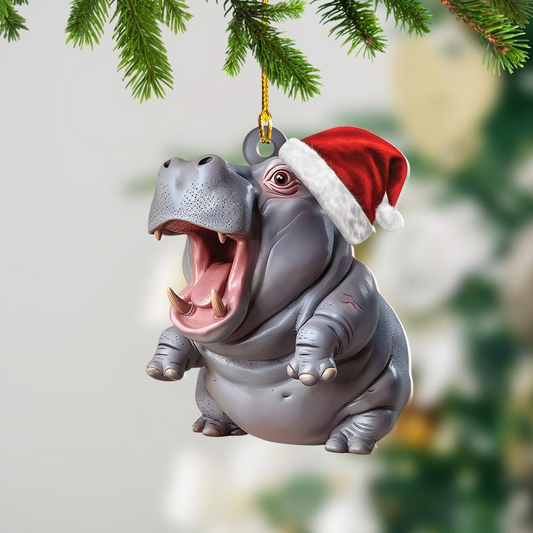 Baby Santa Hippo Moo Deng Hanging Ornament, Hippo Rearview Mirror Car Accessories Ornament