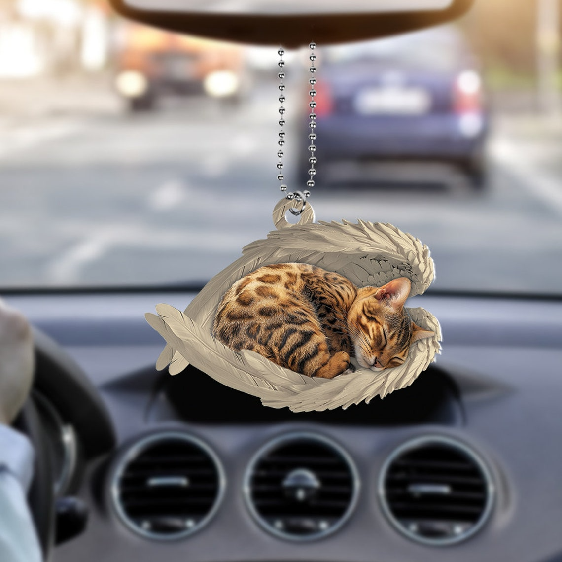 Cute Bengal Cat Sleeping Angel Hanging Ornament, Bengal Cat Angel Car Ornament Christmas Decor