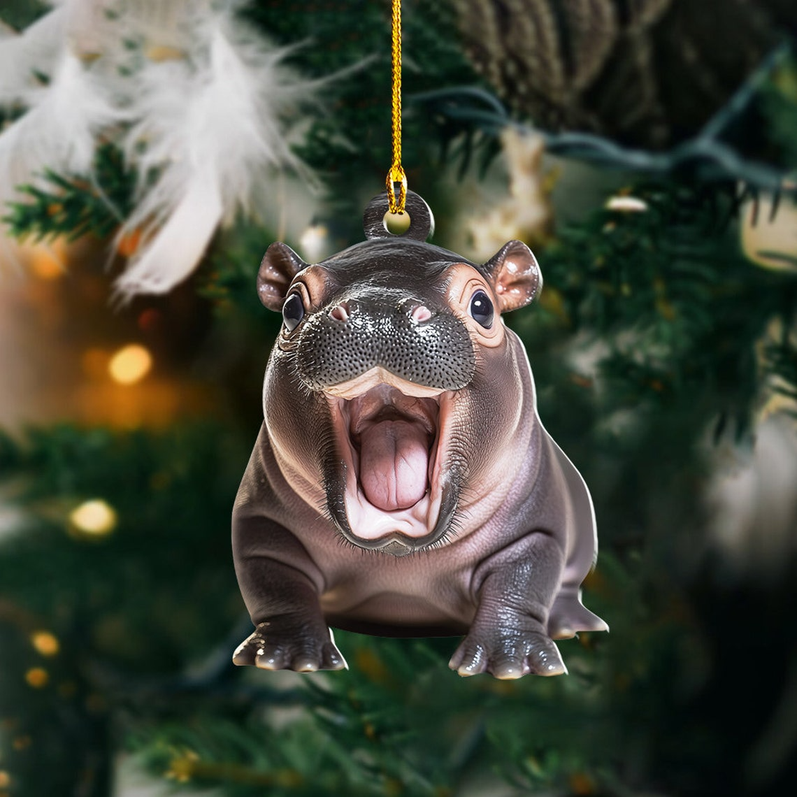 Christmas Baby Hippo Hanging Ornament Gift, Pygmy Hippo Funny Christmas Ornament Decor