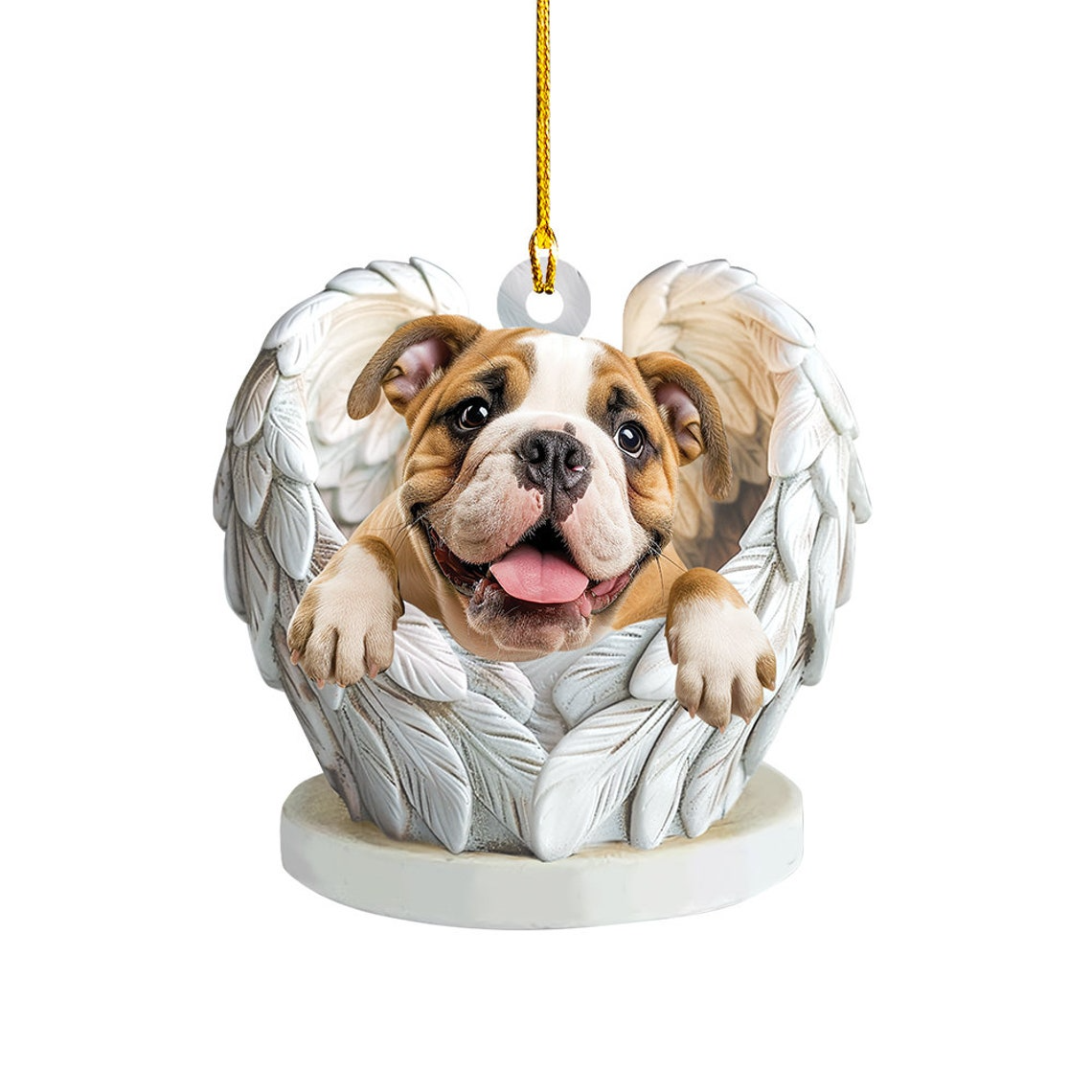 Bulldog Dog Angel Wings Christmas Ornament, Lovely Bulldog Hanging Christmas Ornament Gift