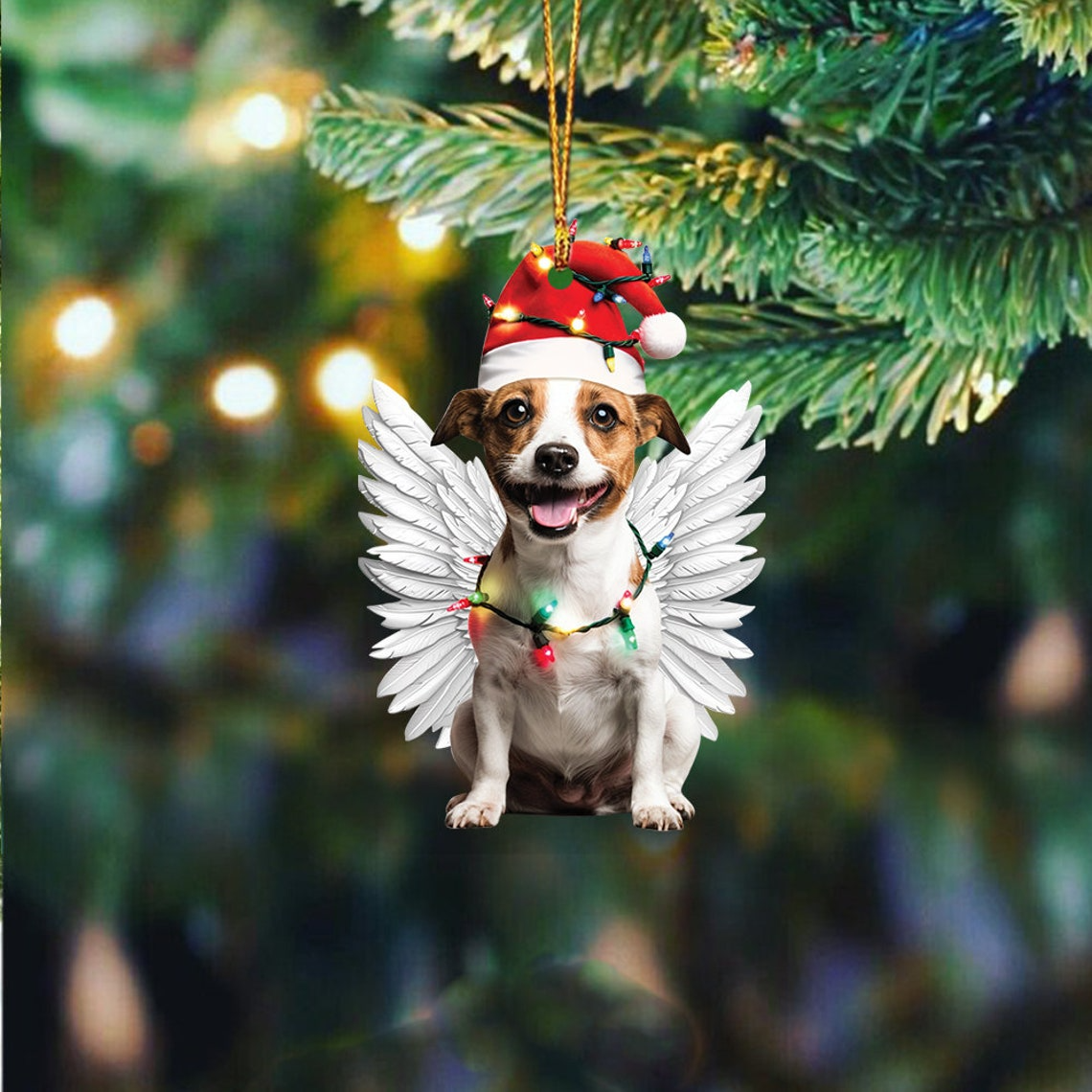 Russell Terrier Dog Angel Wings Hanging Ornament, Russell Terrier Dog Christmas Ornament Gift