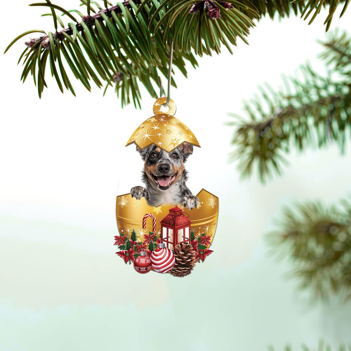 Heeler In in Golden Egg Christmas Ornament, Cute Dog Hanging Christmas Ornament Decro Gift