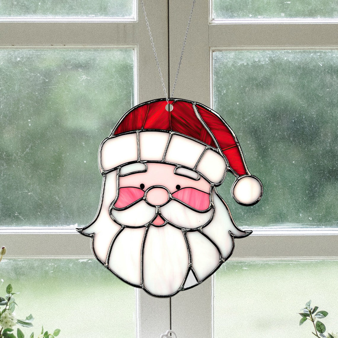 Santa Face Suncatcher Ornament, Santa Christmas Ornament Decor