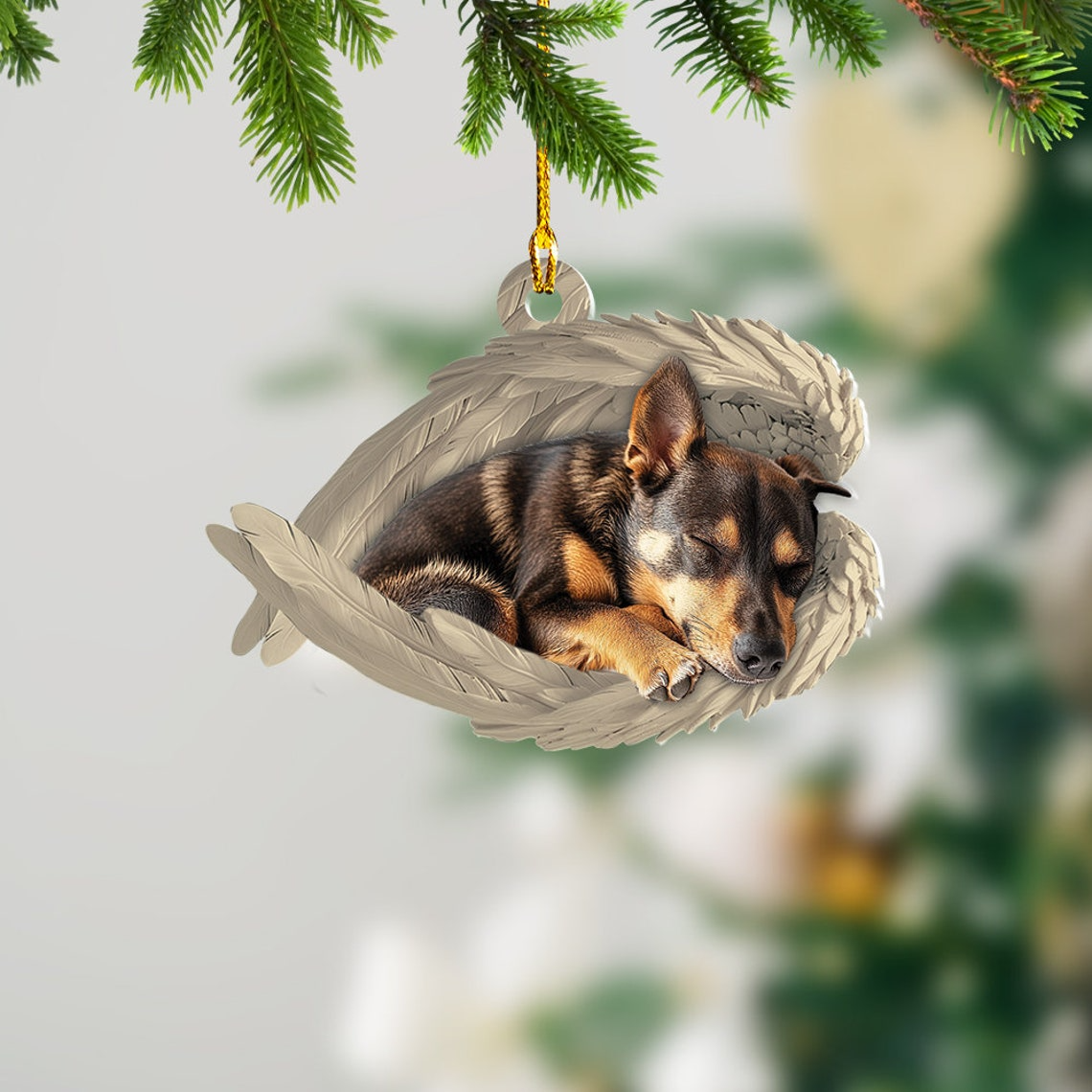 Australian Kelpie Dog Sleeping Angel Wings Ornament, Kelpie Dog Car Christmas Ornament Gift