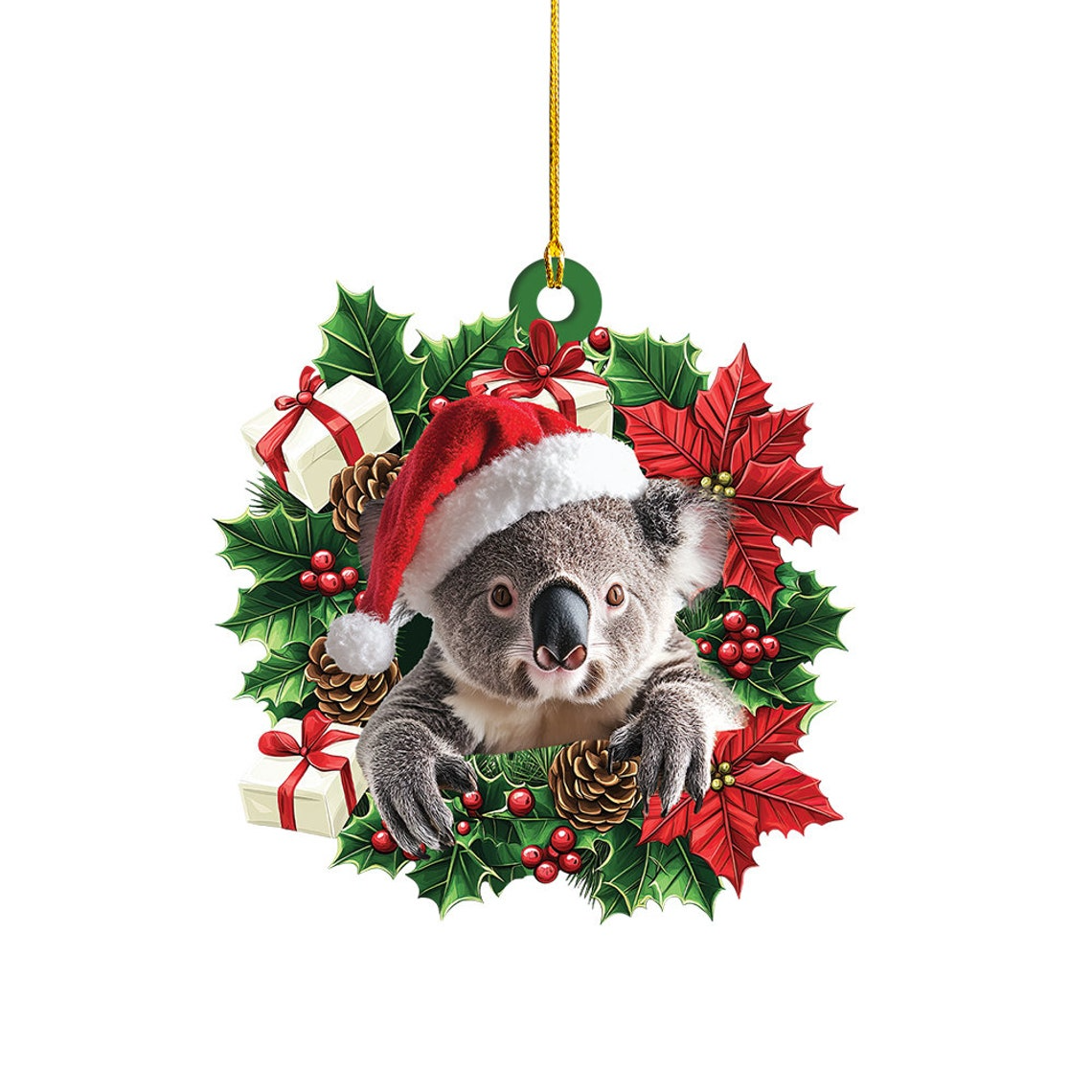 Koala Hanging Christmas Wreath Ornament, Christmas Ornament Koala Car Decor Holiday Gift