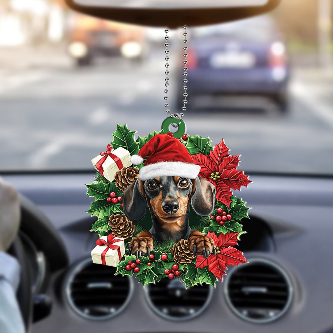 Lovely Dachshund Dog Christmas Tree Ornament, Dachshund Dog Christmas Wreath Ornament