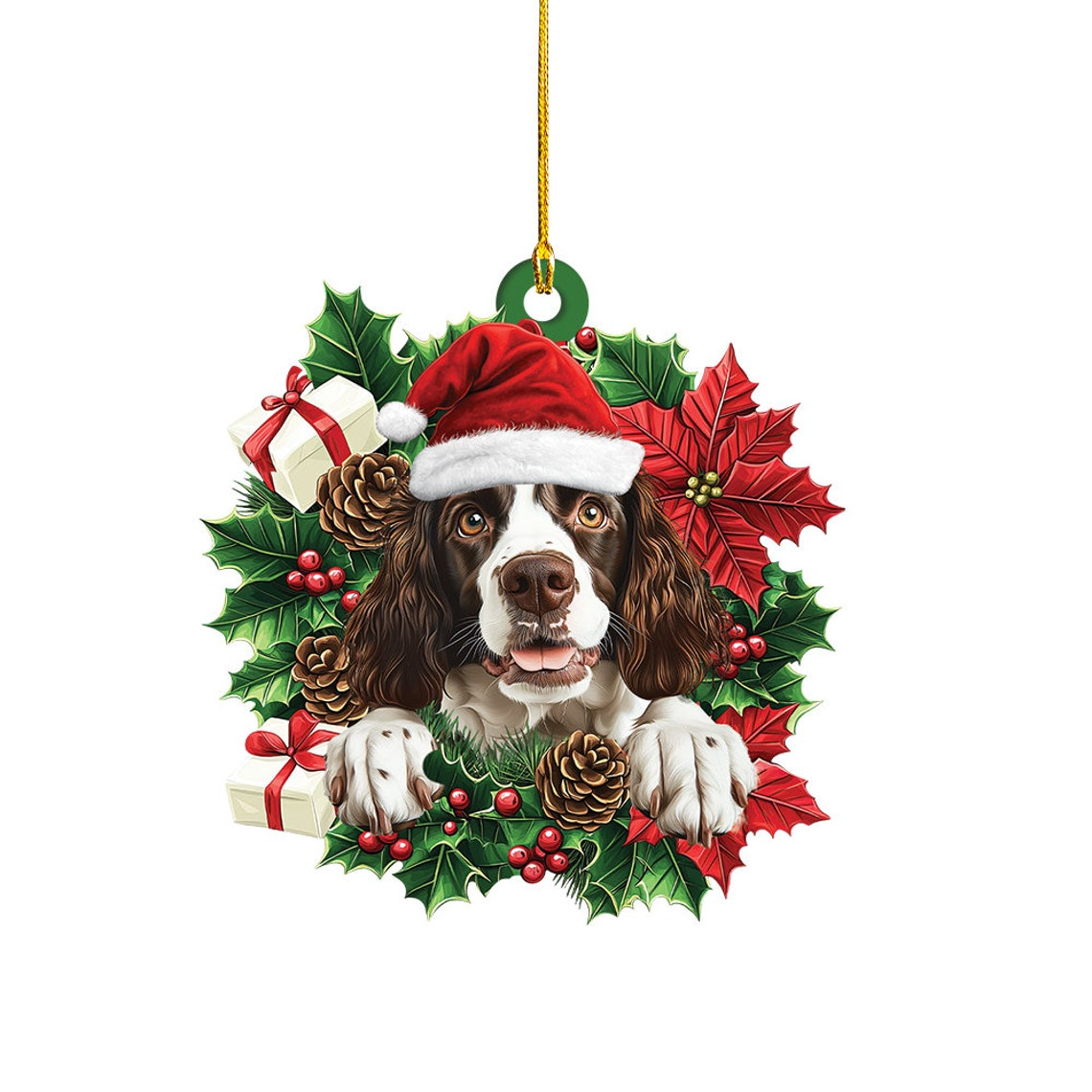 English Springer Spaniel Dog Christmas Wreath Ornament, Springers Dog Christmas Ornament Gift