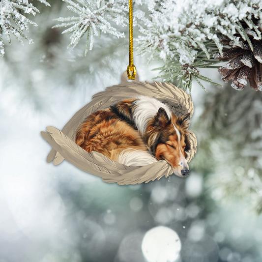 Rough Collie Dog Sleeping Angel Wings Ornament, Rough Collie Dog Christmas Ornament Decor Gift