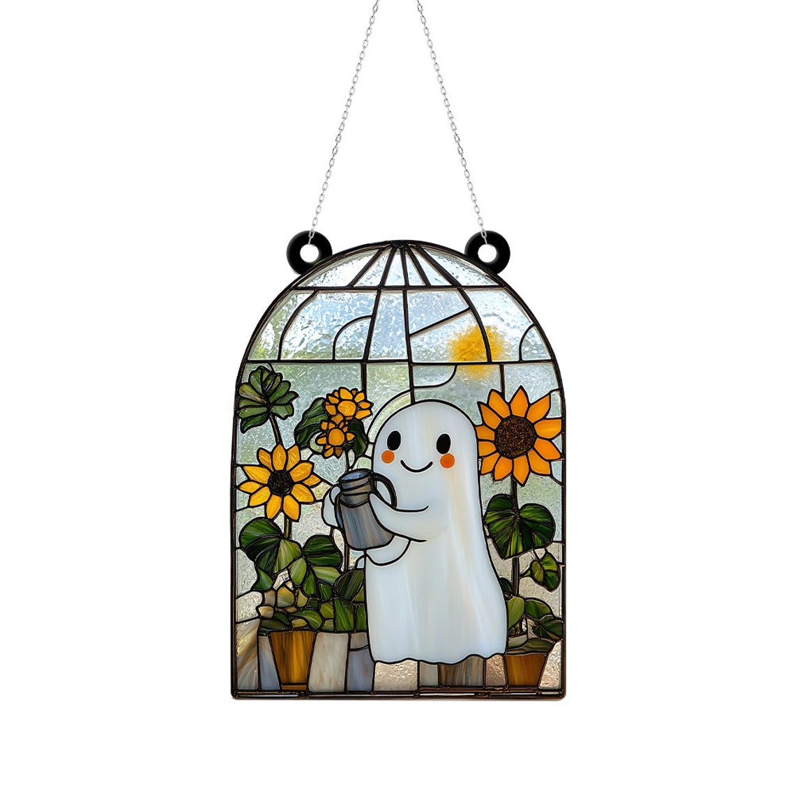 Ghost Planting Flower Suncatcher, Cute Ghost Hanging Home Decor Ornament