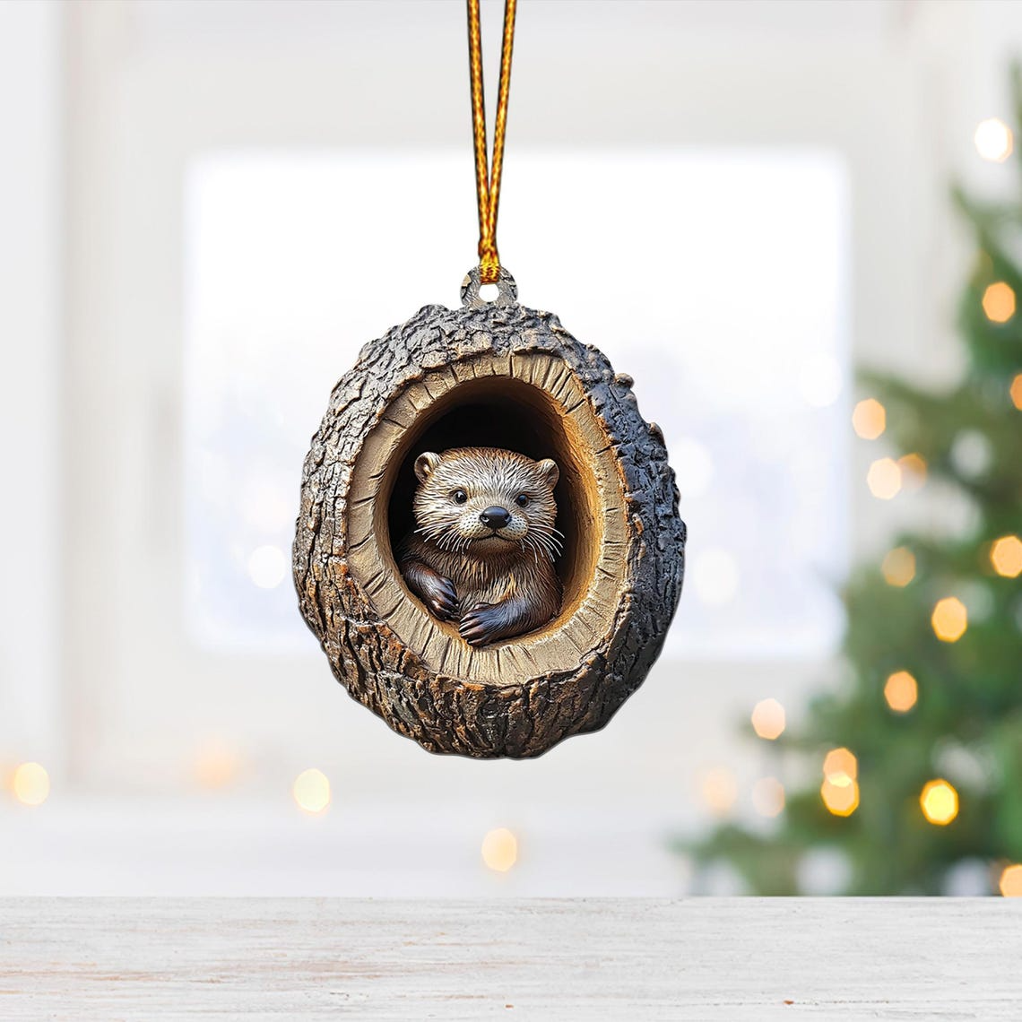 Otter Christmas Ornament Decor Holiday Gift, Otter Rearview Mirror Car Hanging Ornament