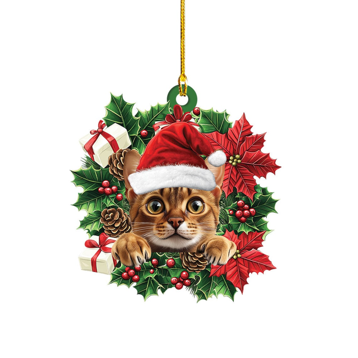 Lovely Abyssinian Cat Christmas Wreath Ornament, Abyssinian Cat Christmas Ornament Decor Holiday