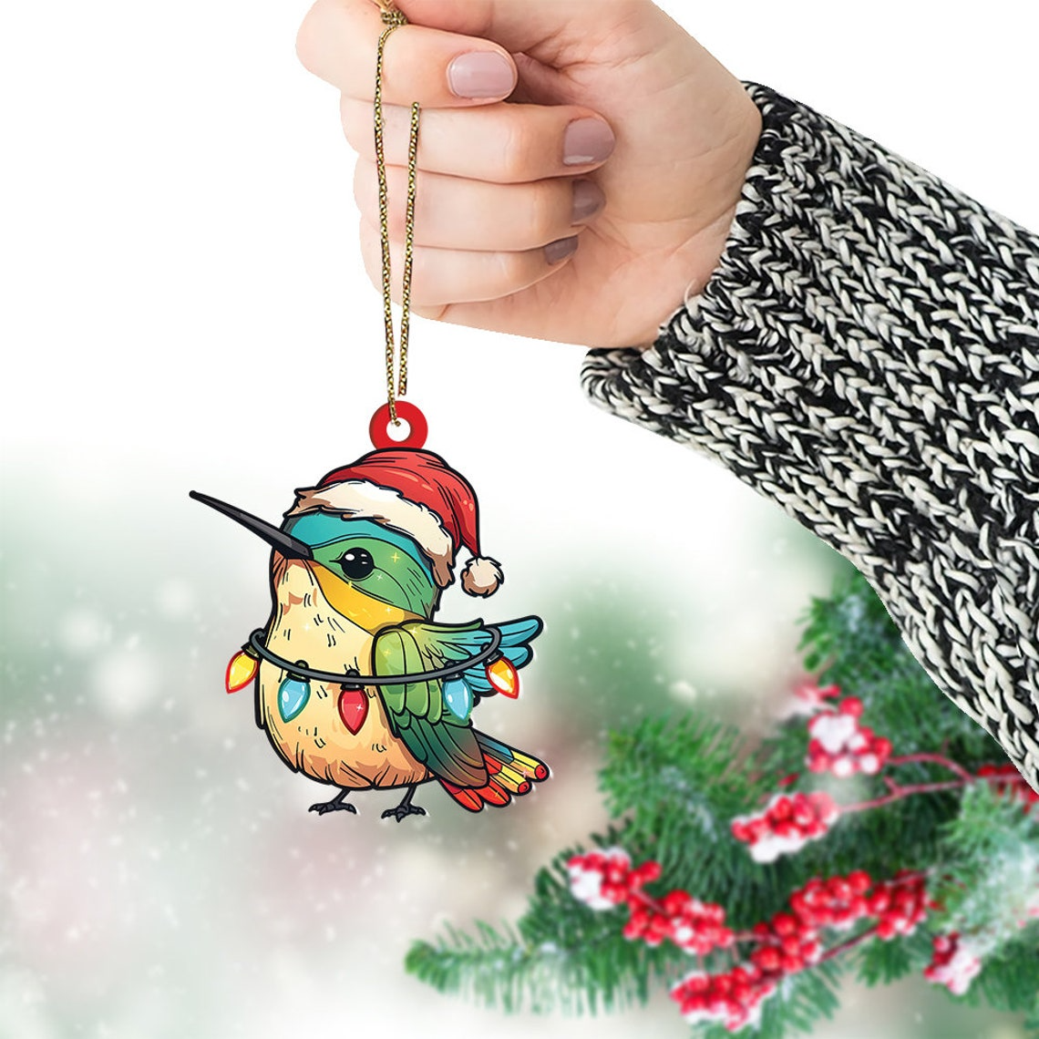 Hummingbird Christmas Lights Ornament, Ornament Hummingbird Flat Car Ornament Gift