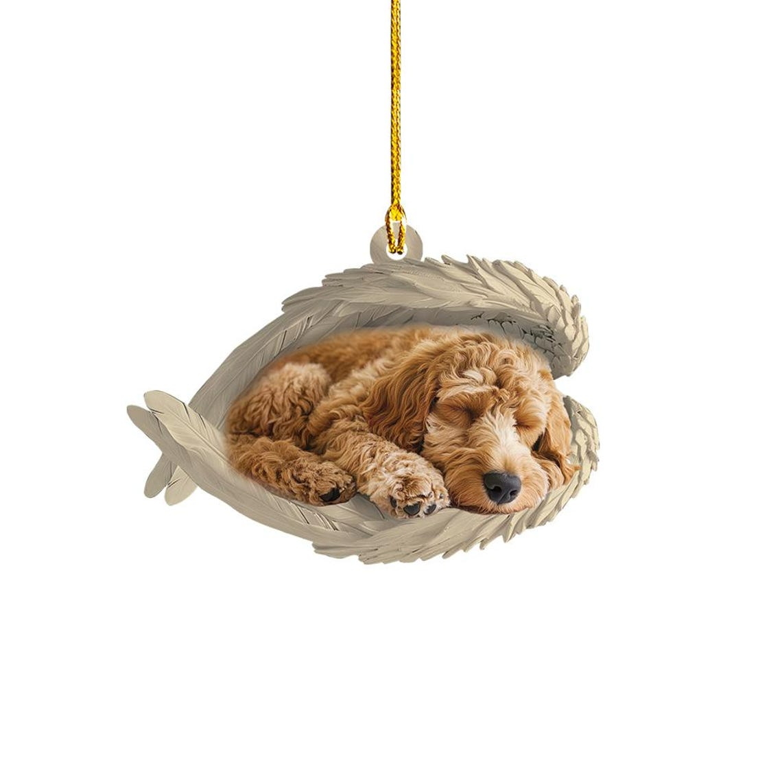 Goldendoodle Dog Sleeping Christmas Ornament, Goldendoodle Dog Angel Wings Ornament Gift