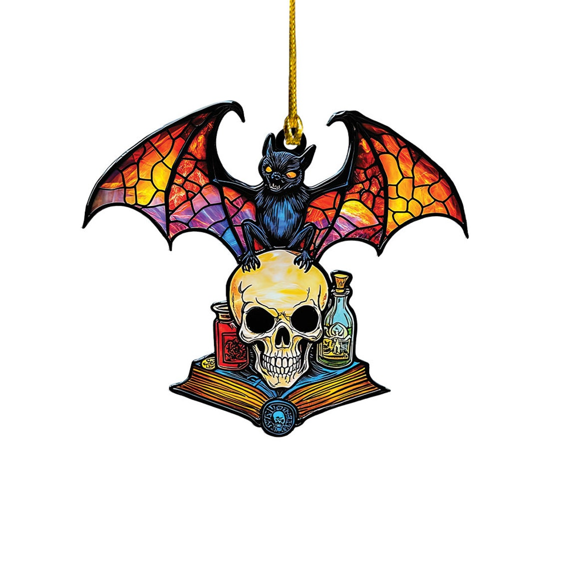 Bat Skull Suncatcher Ornament, Halloween Skull Suncatcher Decor