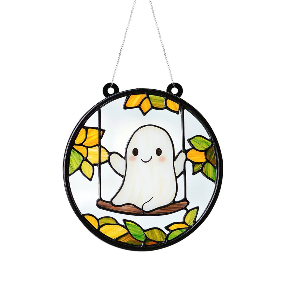 Ghost Playing Funny Halloween Suncatcher, Halloween Vintage Ghost Hanging Ornament