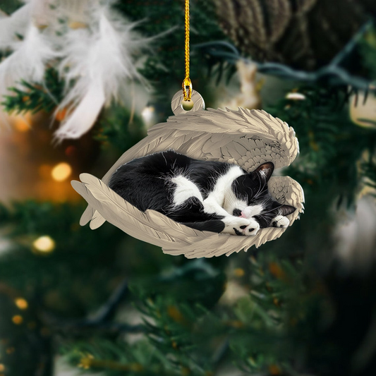 Cute Tuxedo Cat Sleeping Angel Christmas Ornament, Tuxedo Cat Angel Wings Ornament Decor Gift