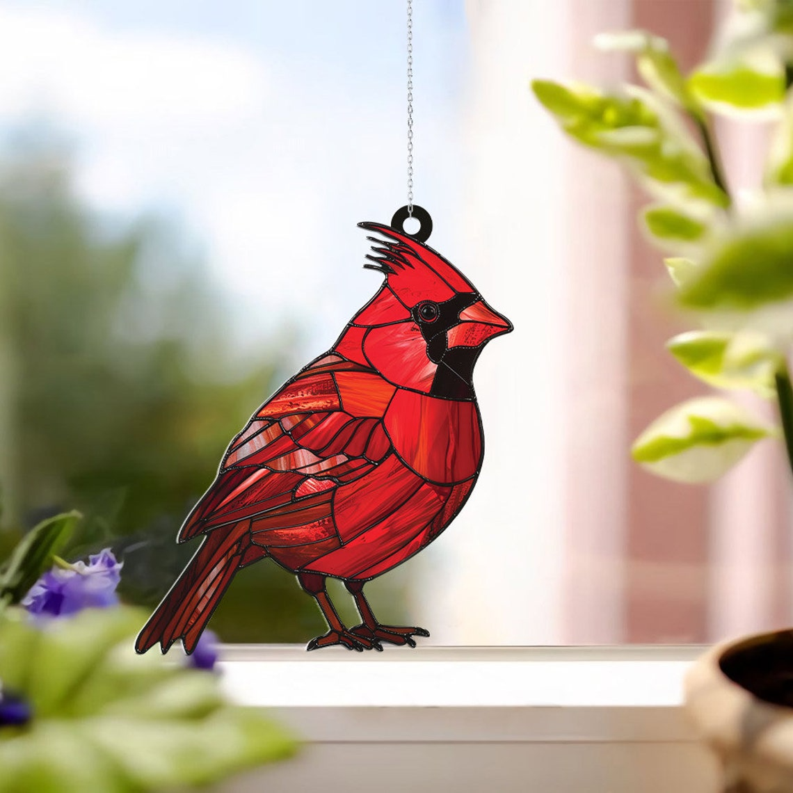 Bird Red Cardinal Suncatcher Ornament, Cardinal Christmas Ornament