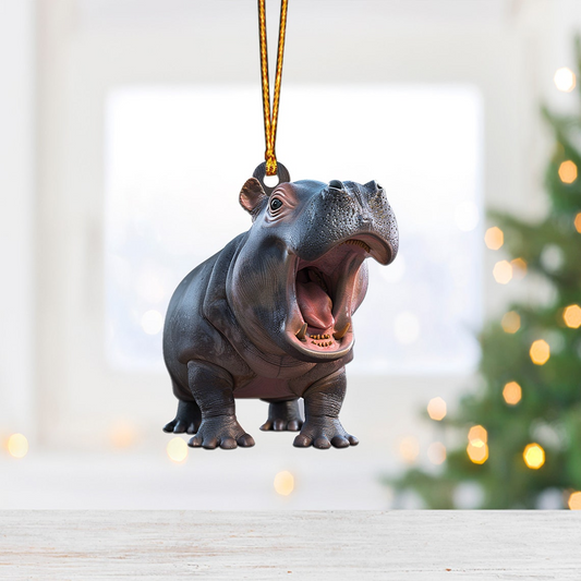 Christmas Cute Hippo Rearview Mirror Car Ornament, Baby Hippo Funny Christmas Ornament Decor Gift