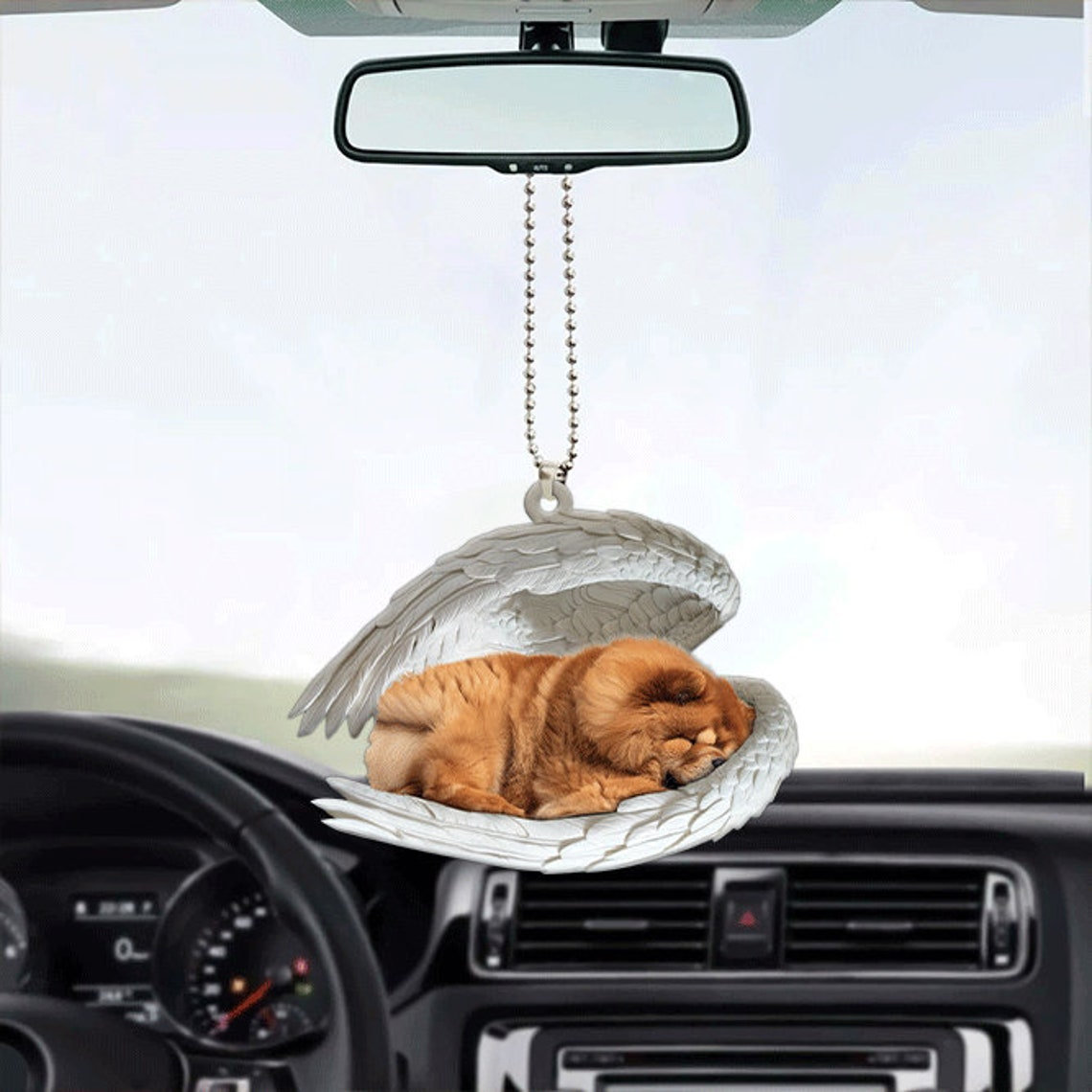 Christmas Chow Chow Dog Angel Wings Car Ornament, Chow Chow Dog Sleeping Angel Hanging Ornament