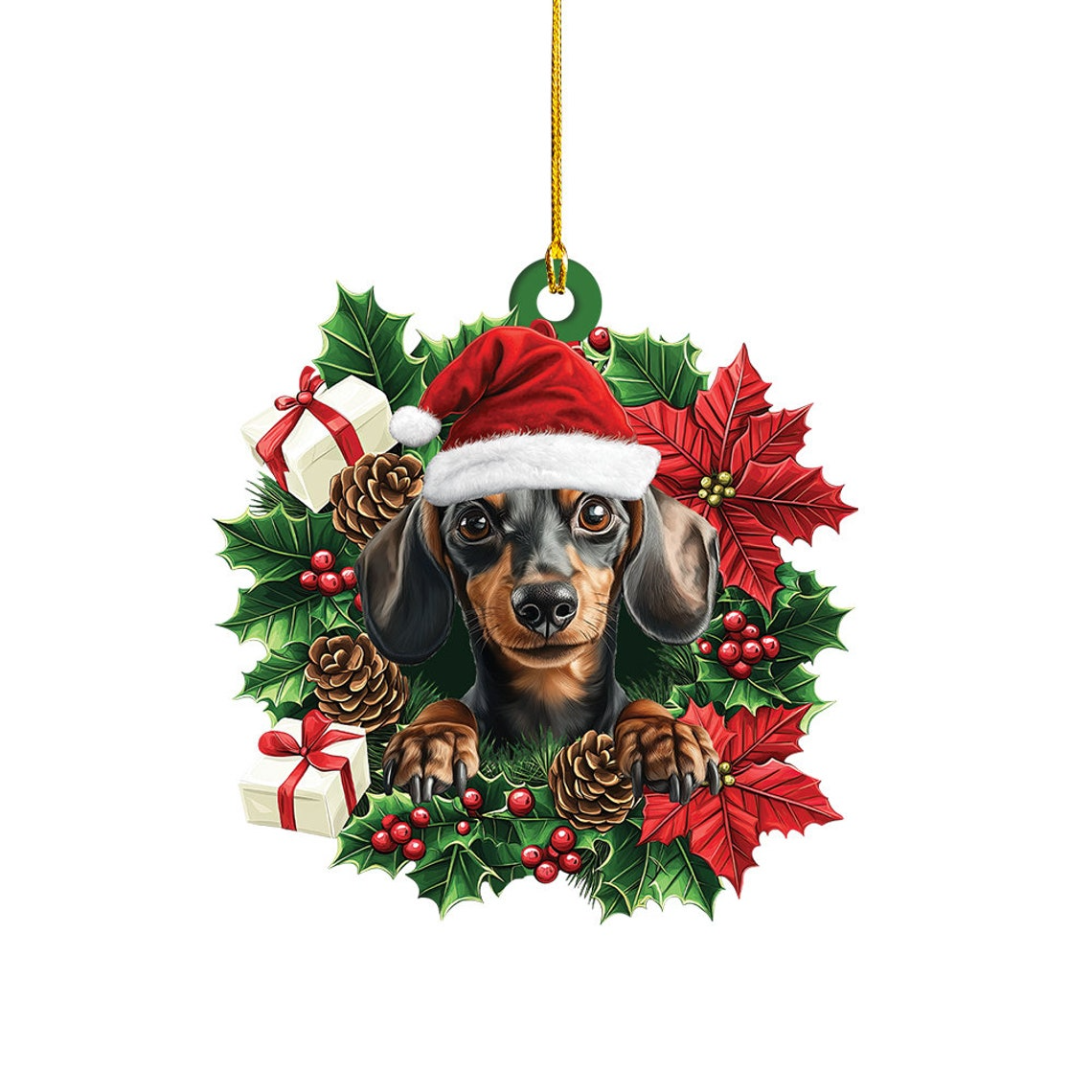 Lovely Dachshund Dog Christmas Tree Ornament, Dachshund Dog Christmas Wreath Ornament