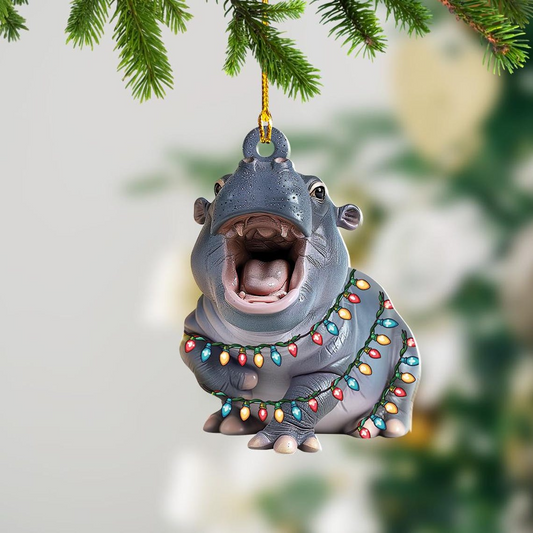 Baby Hippo Moo Deng Christmas Ornament, Ornament Hippo Hanging Christmas Decor Holiday