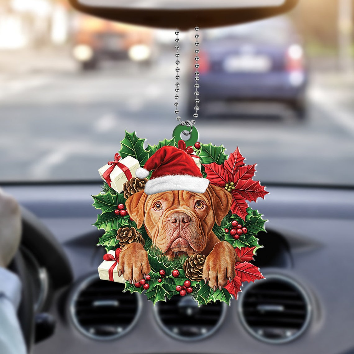 Dogue de Bordeaux Dog Christmas Wreath Ornament, Dogue de Bordeaux Dog Car Ornament Gift