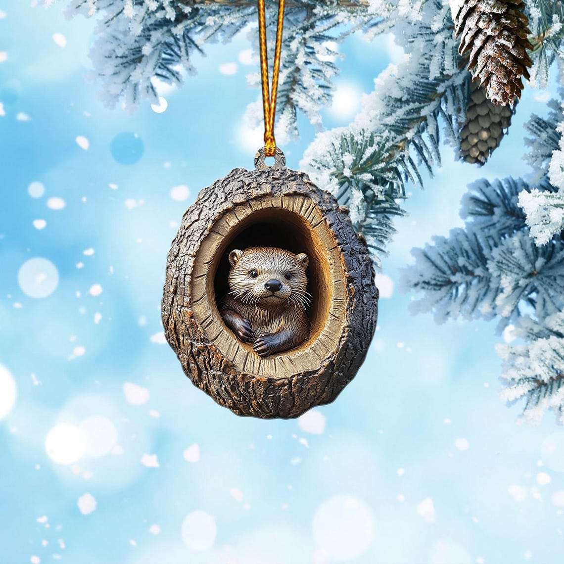 Otter Christmas Ornament Decor Holiday Gift, Otter Rearview Mirror Car Hanging Ornament