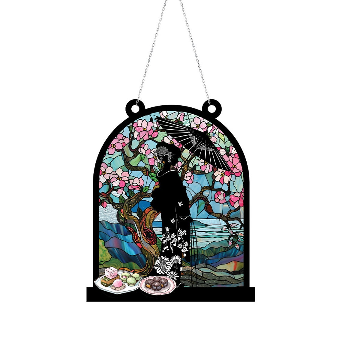 Japanese Beauty Girl Suncatcher, Girl on Kimono Window Hanging Ornament Decor