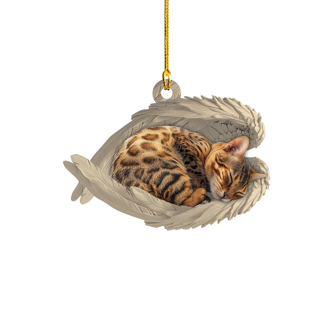 Cute Bengal Cat Sleeping Angel Hanging Ornament, Bengal Cat Angel Car Ornament Christmas Decor