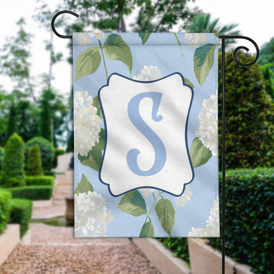 Personalized Chinoiserie Hydrangea Floral Welcome Flag