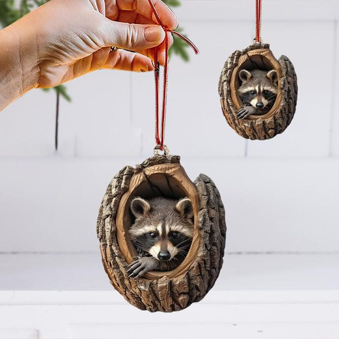 Cute Raccoon Christmas Ornament, Raccoon Hanging Ornament Holiday Gift