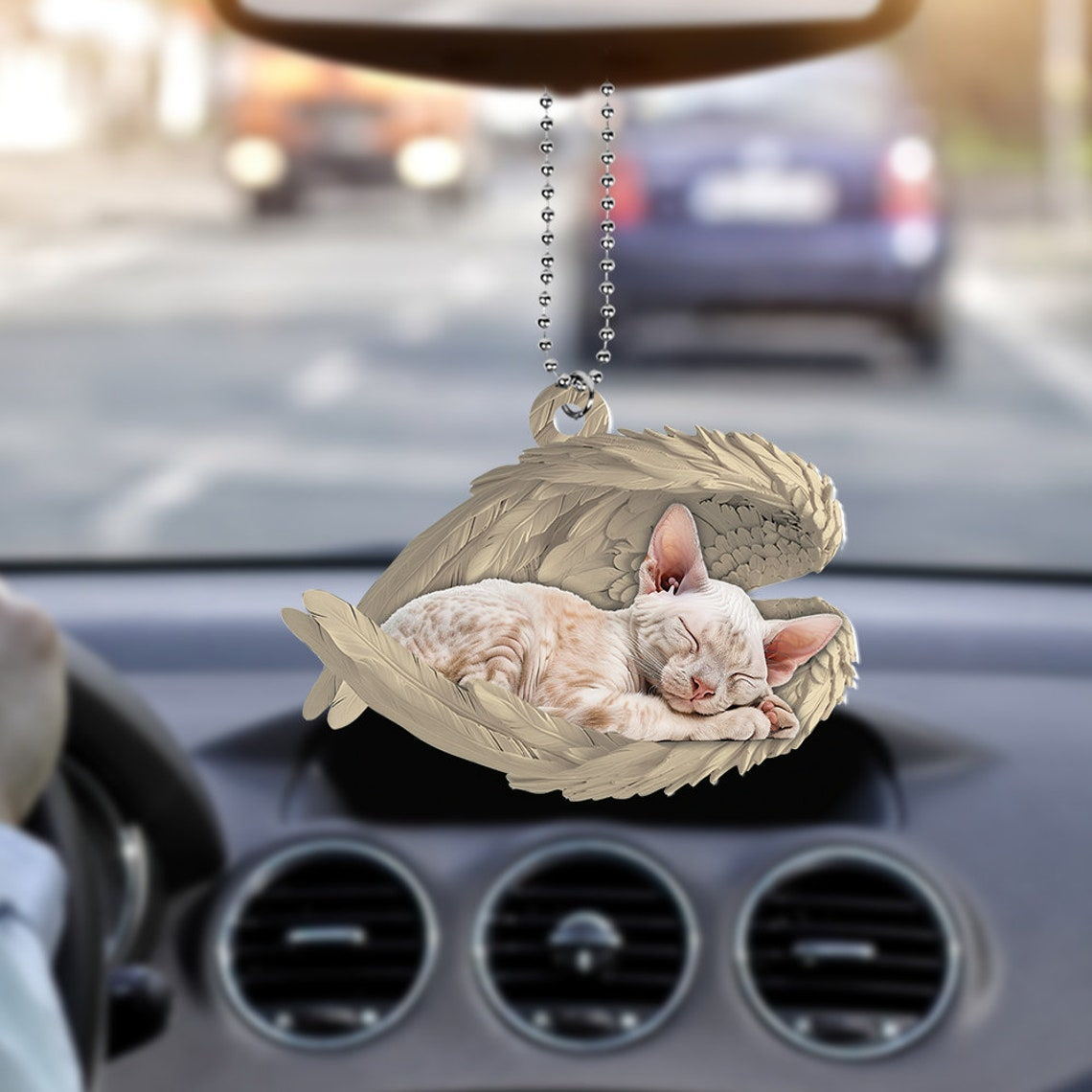 Devon Rex Cat Sleeping Angel Hanging Christmas Ornament, Cute Rex Cat Angel Wings Ornament Decor